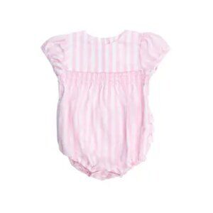 Baby Girl Pink Stripe Smocked Puff Sleeve Bubble Romper 🎀